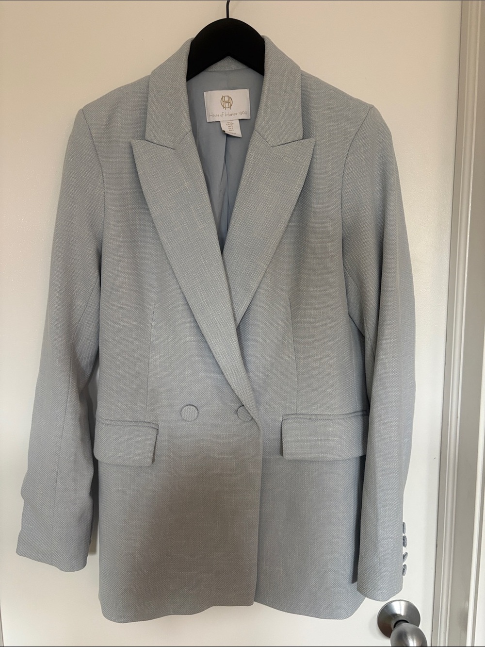 House of Harlow 1960 oversized  Double-Breasted Pale Blue Blazer